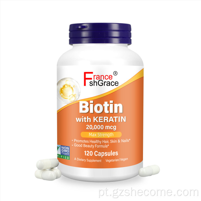 O suplemento de biotina suporta cabelos, pele e pregos saudáveis